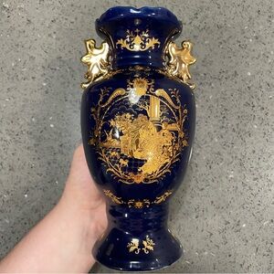 Limoges Royal Blue and Gold Accent Vase